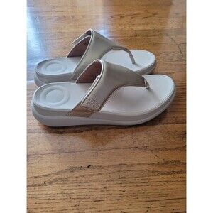 FitFlop Womens Size 10 Beige/Gold F-Mode Go Adjustable Flatform Thong Sandals